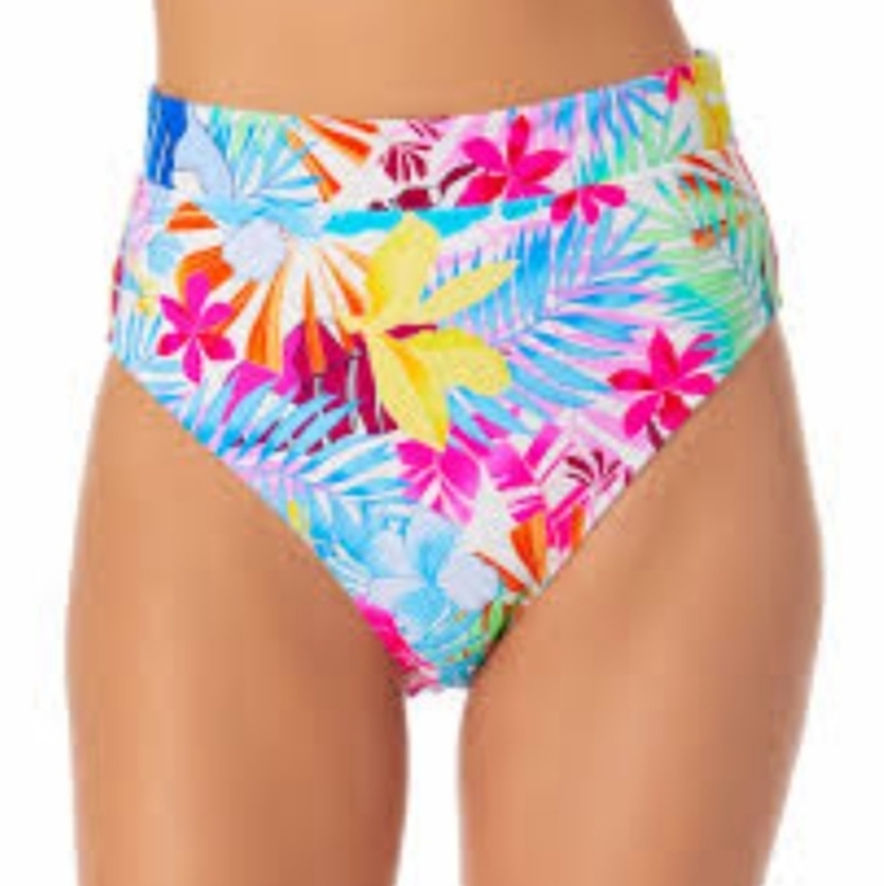California‎ Waves Floral High Waist Bikini Bottom White S